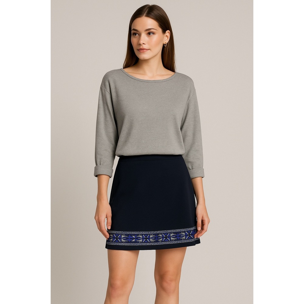 Emilio Pucci Skirt Women 6 Black Blue Geometric Trim Italy A Line Mini Luxury